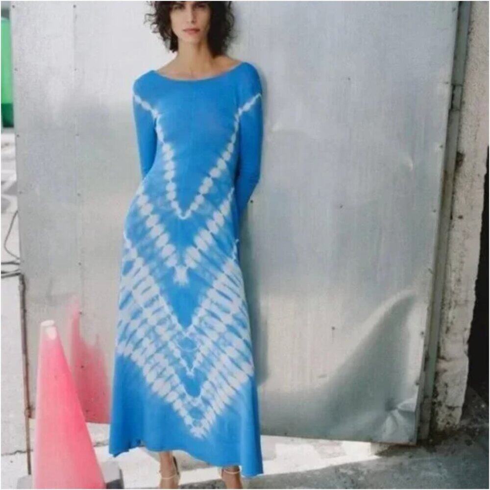 Zara Blue Tie Dye Knit Midi Dress